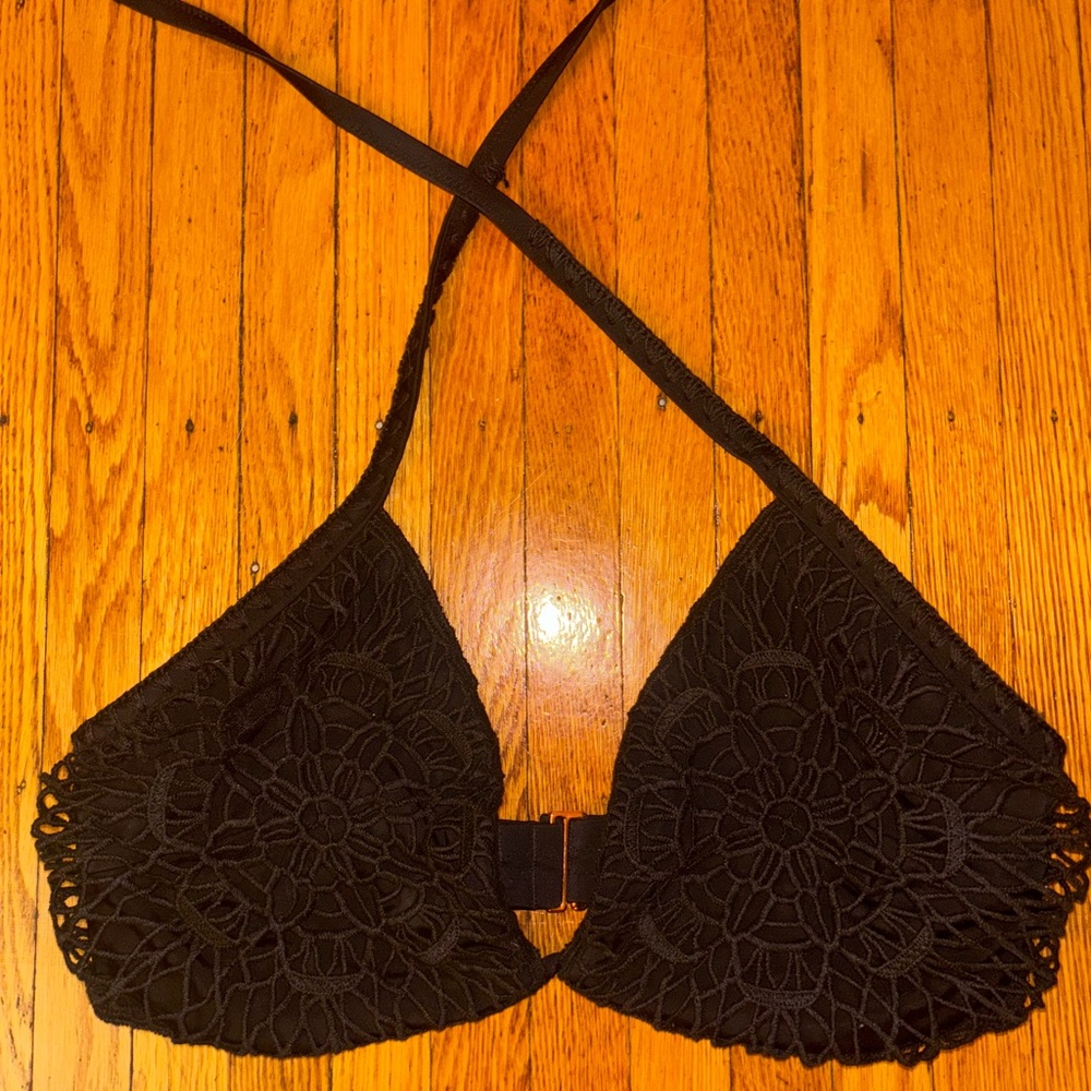Elegant Black Crochet Bikini Top